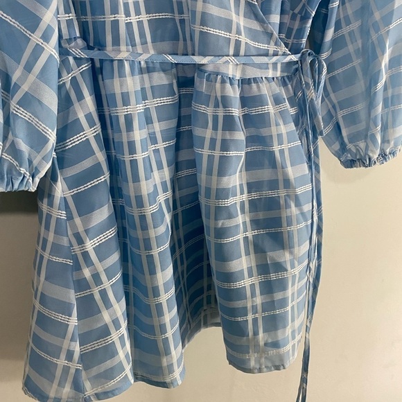 Future Collective - Blue Gingham Wrap Babydoll Blouse - Picture 6 of 14